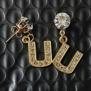 Gold Crystal Initial Earrings U